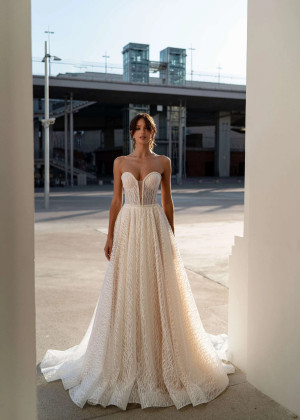 Strapless Glitter Lace Tulle Modern Wedding Dress